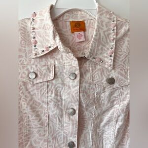 Ruby Rd. Women's Super Cute Light Pink Patterned Jean Jacket